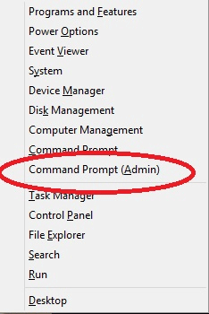 Windows 8 Quick Access Menu, Command Prompt (Admin)